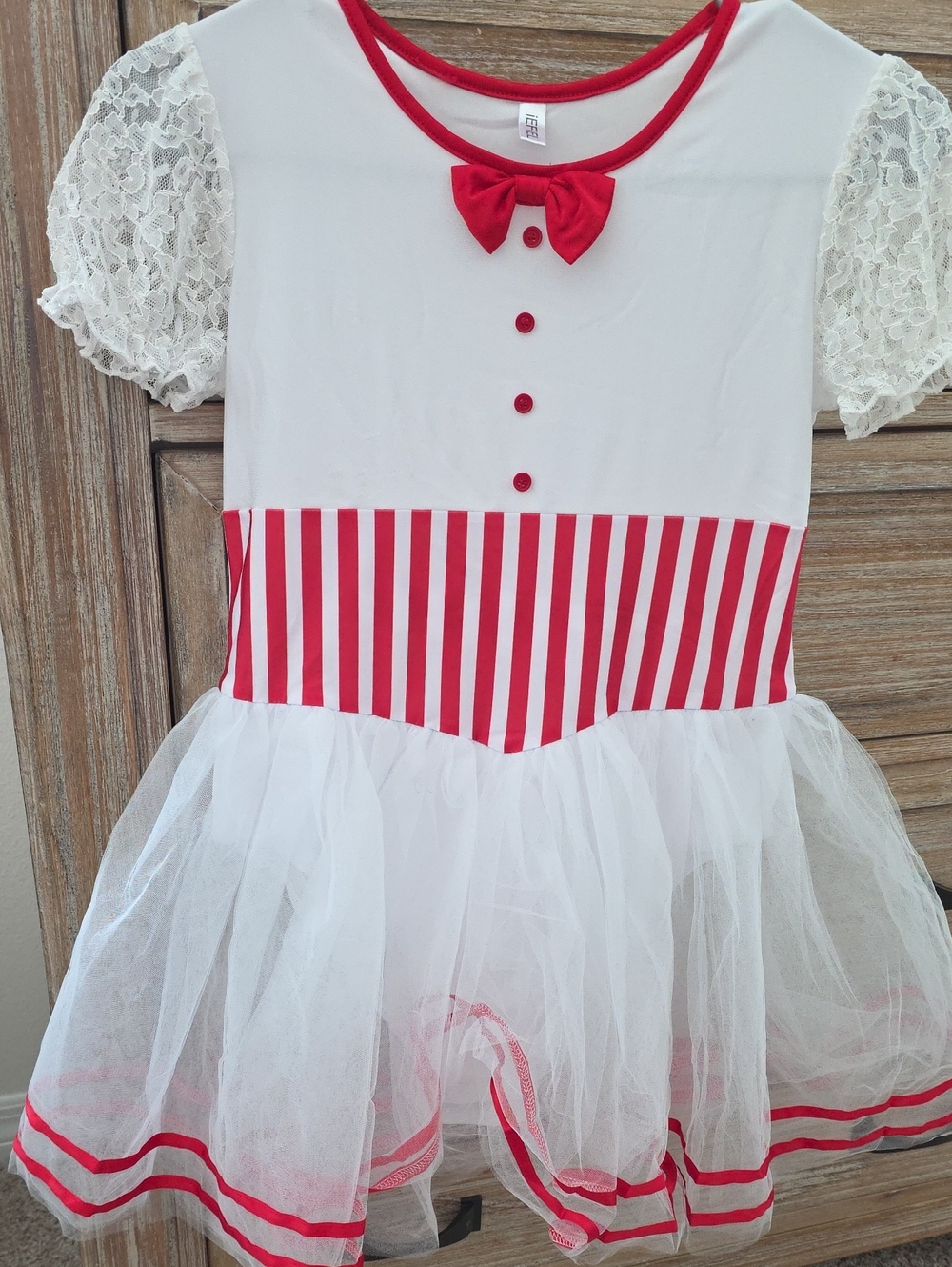 White and Red Striped Kids Dance Costume Dress